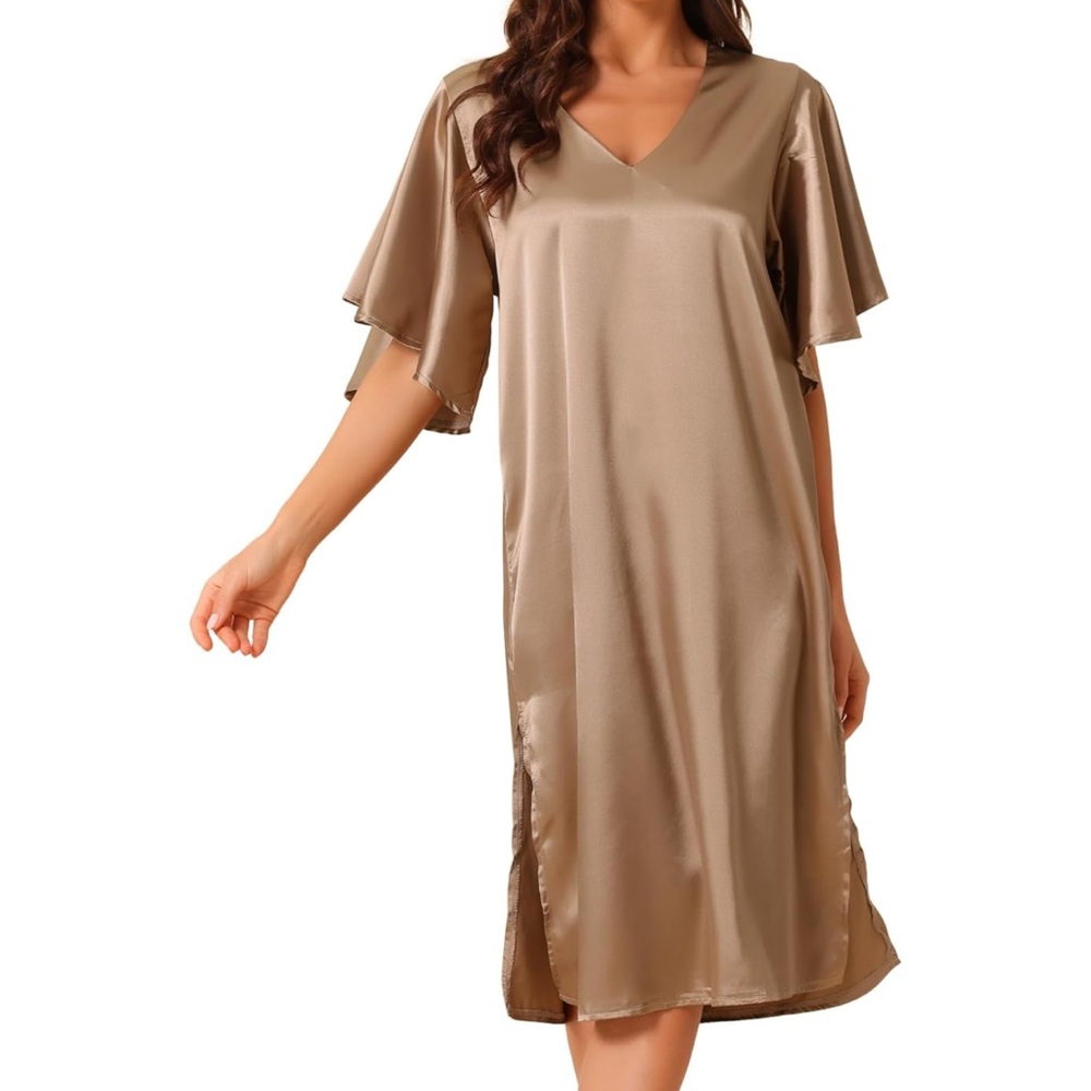 Light Brown Satin Nightgown Dress - Picture 1 of 10